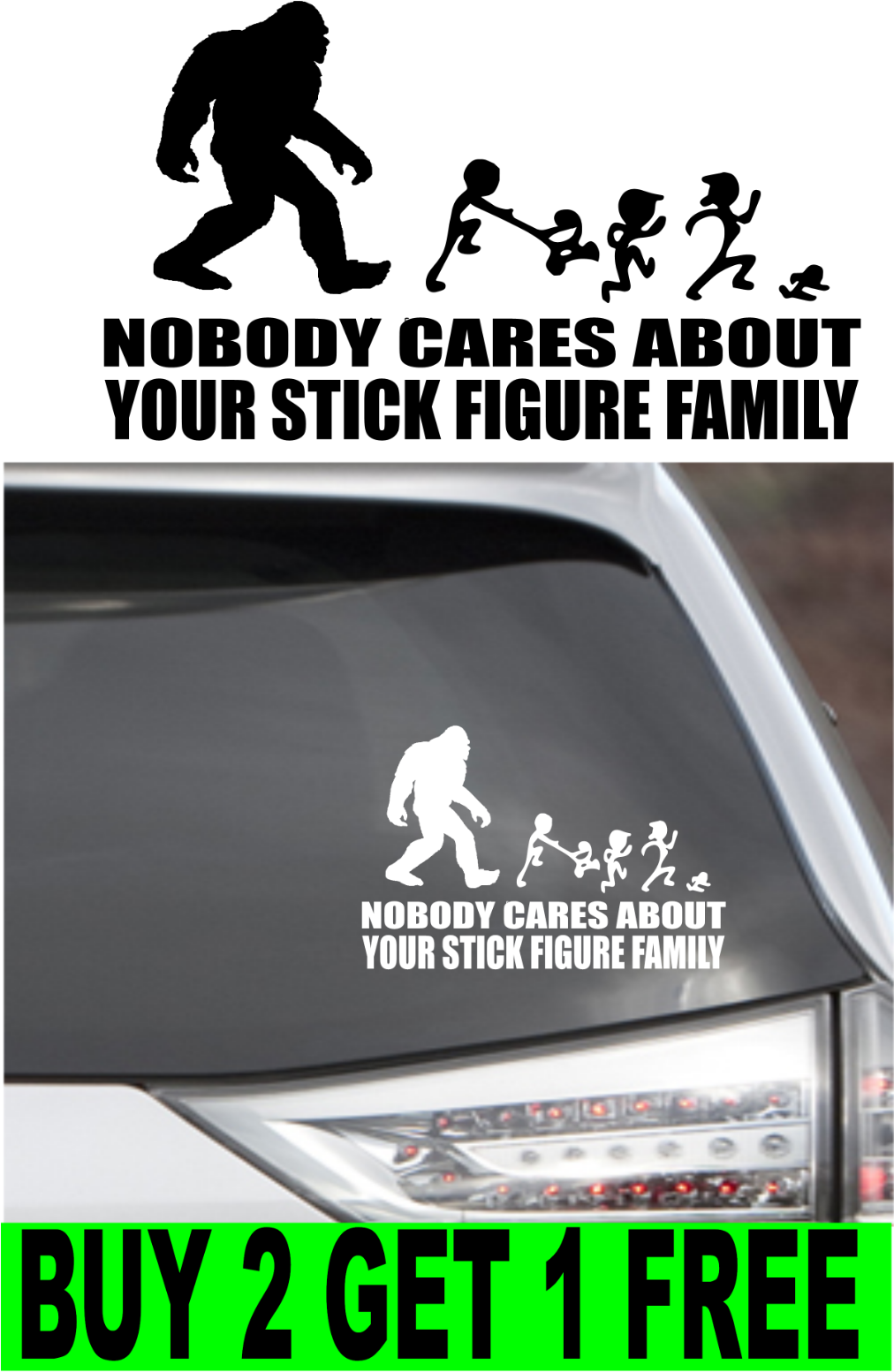 Nobody Cares About Your Stick Figure Family Sticker - Om In Car (1011x1600), Png Download