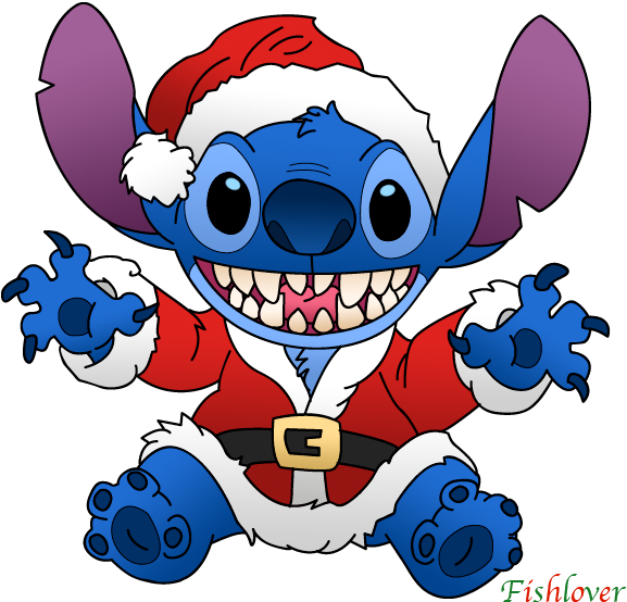 Santa Stitch By Fishlover - Lilo And Stitch Christmas (603x578), Png Download