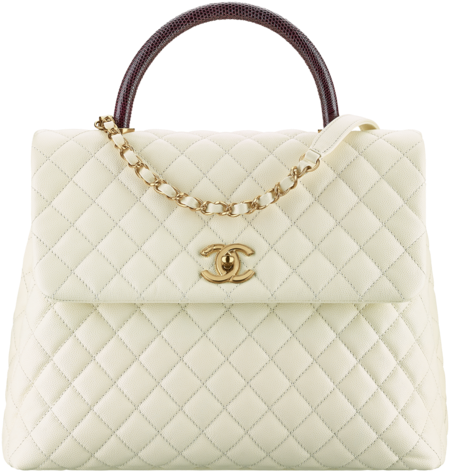 Chanel Ivory/burgundy Calfskin/lizard Large Coco Handle - Shoulder Bag (564x720), Png Download
