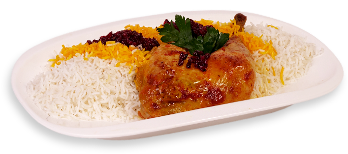 Zereshk Polo - White Rice And Chicken Leg (770x566), Png Download