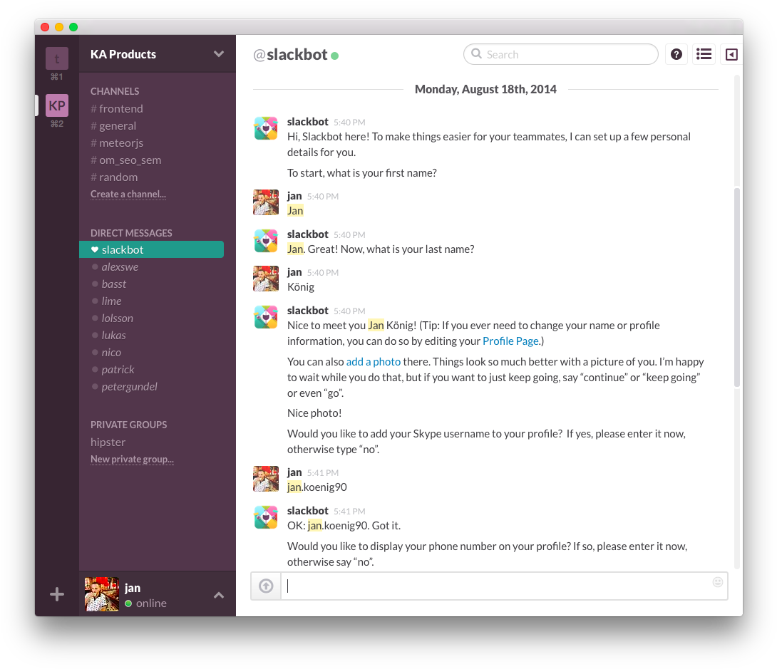 Process Is Based On The Slackbot Talking To You As - Slack Ping Pong ...
