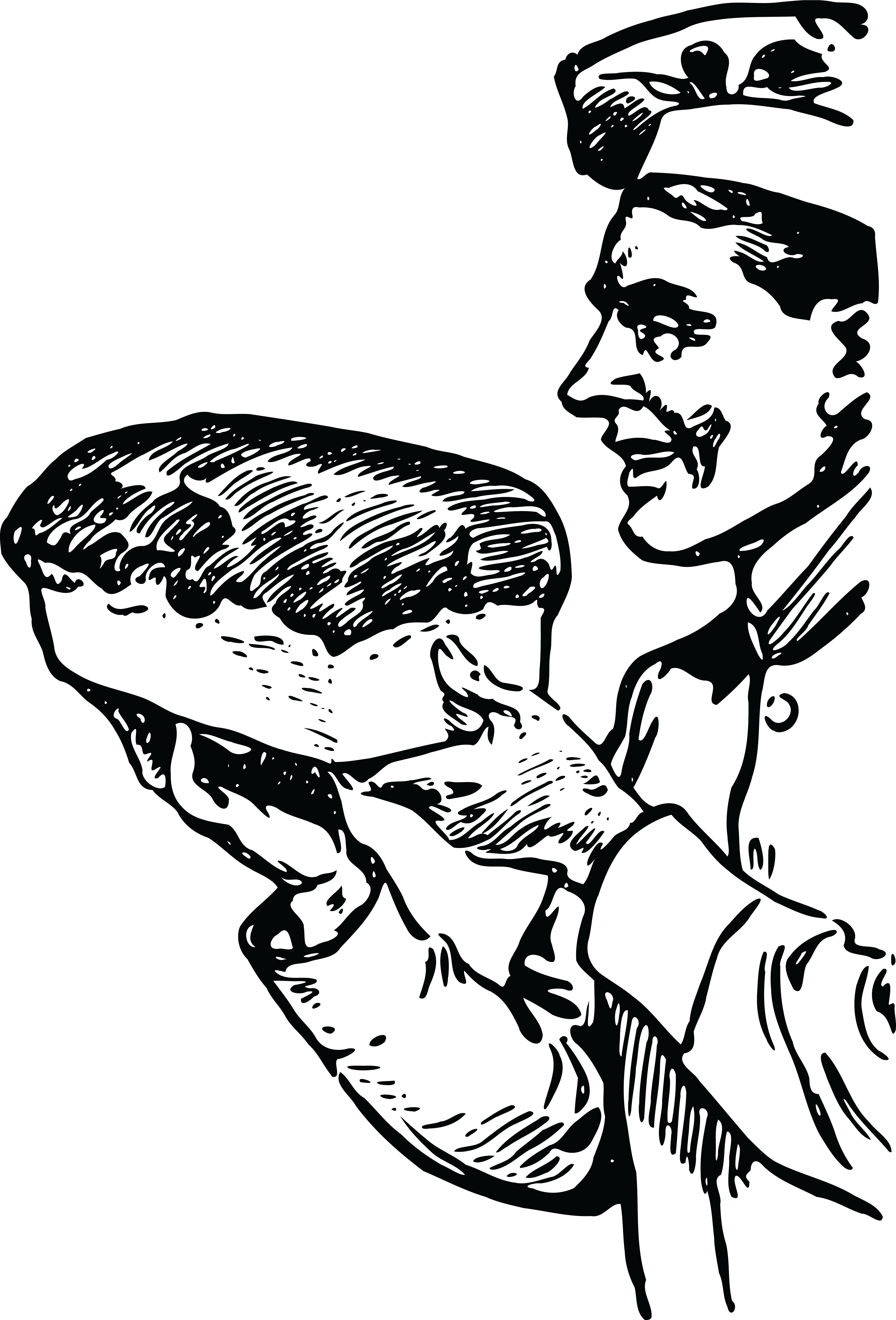 Free Clipart Of A Baker Holding Fresh Bread - Baker Clipart Black And White (4000x5892), Png Download