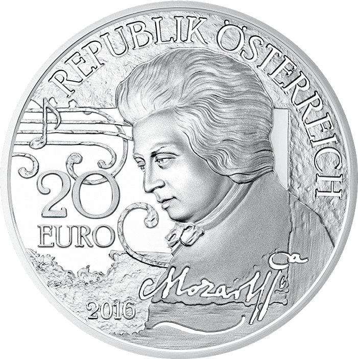 20-euro Coin 2016 Mozart Avers - Wolfgang Amadeus Mozart (716x716), Png Download