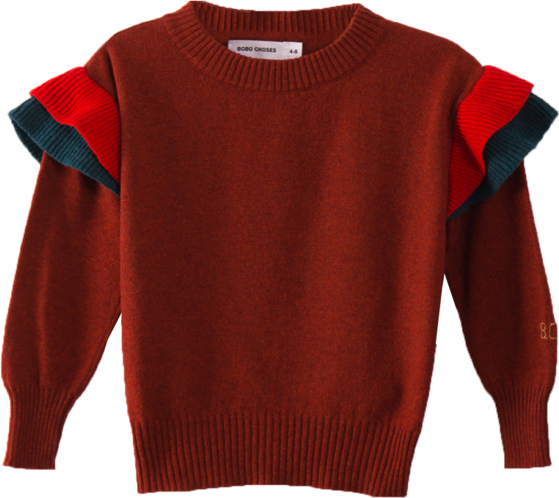Bobo Choses Ruffles Knitted Jumper Dusty Cedar - Sweater (960x720), Png Download