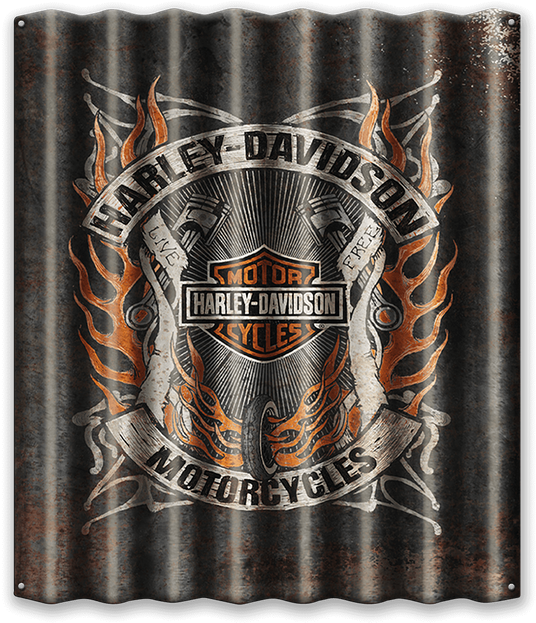 Harley-davidson® Flames Corrugated Metal Sign - Leather (730x730), Png Download
