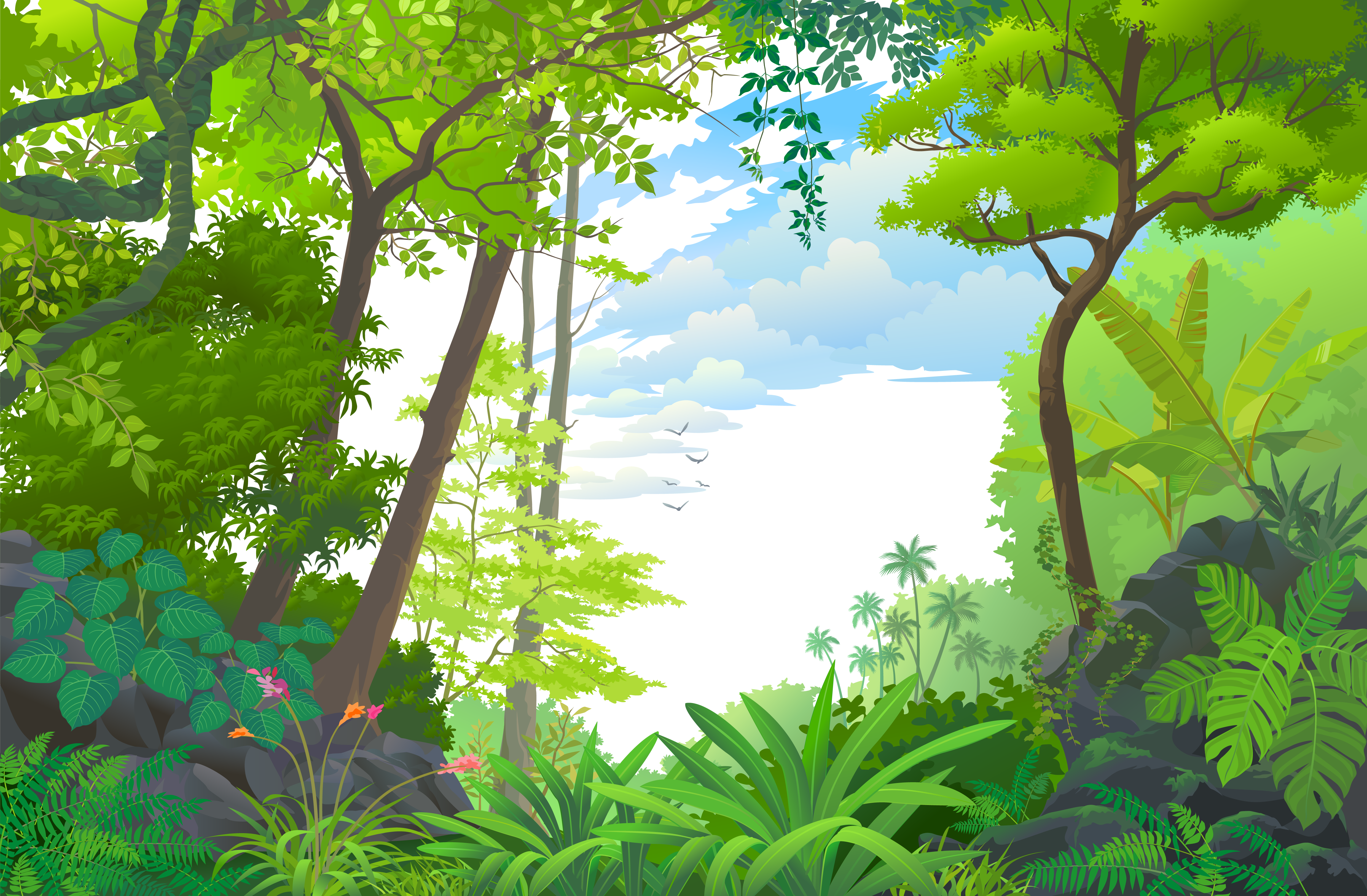Download Tropical Euclidean Vector Jungle Rainforest Landscape - Cartoon Tropical Forest Png PNG