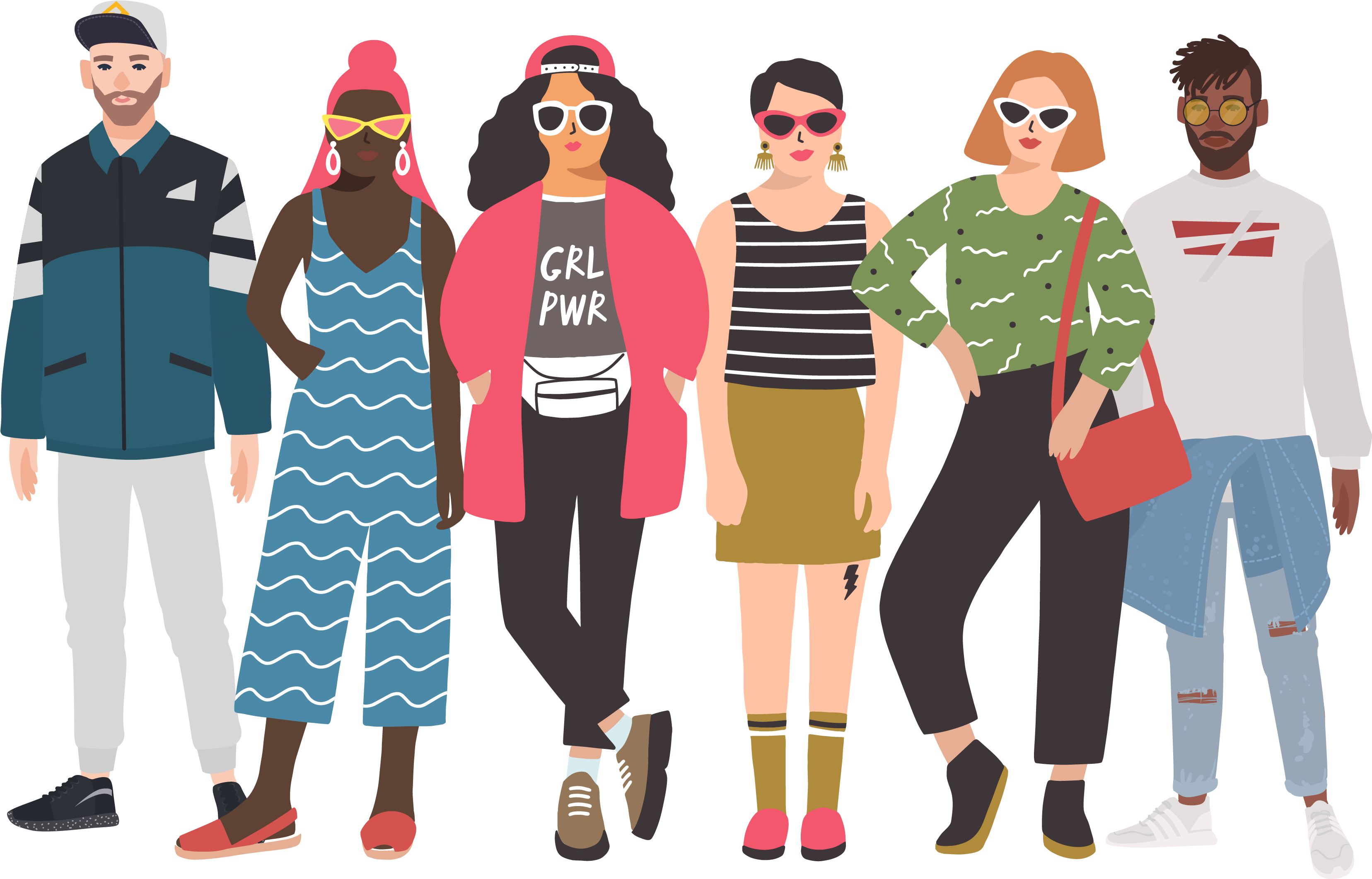 How To Find Your Self-care Squad - Four Friends Images Girls Cartoon (3696x2523), Png Download