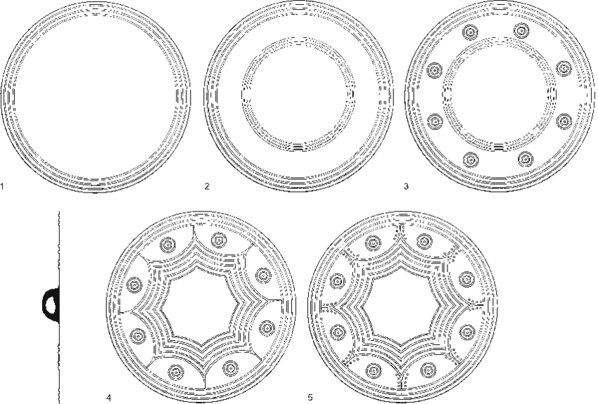 Schematic Drawing Of Decorated Discs And The Development - Circle (850x575), Png Download