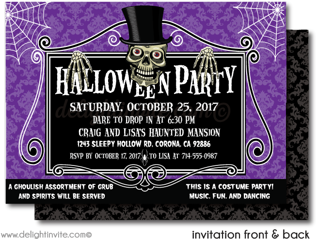 Spooky Skeleton Halloween Party Invitations, Printed - Greeting Card (656x530), Png Download