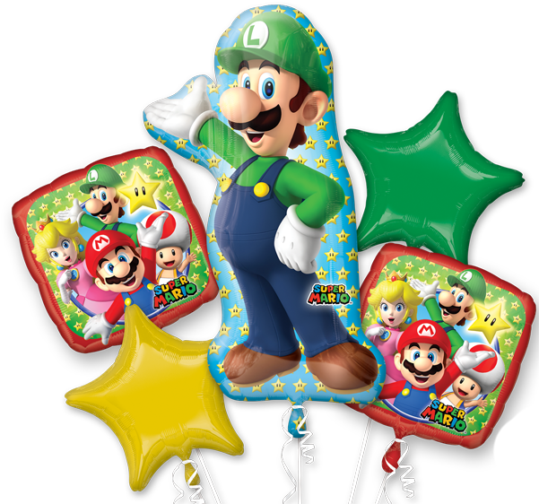 Luigi Balloon Bouquet - Super Mario Ballonnen (600x600), Png Download