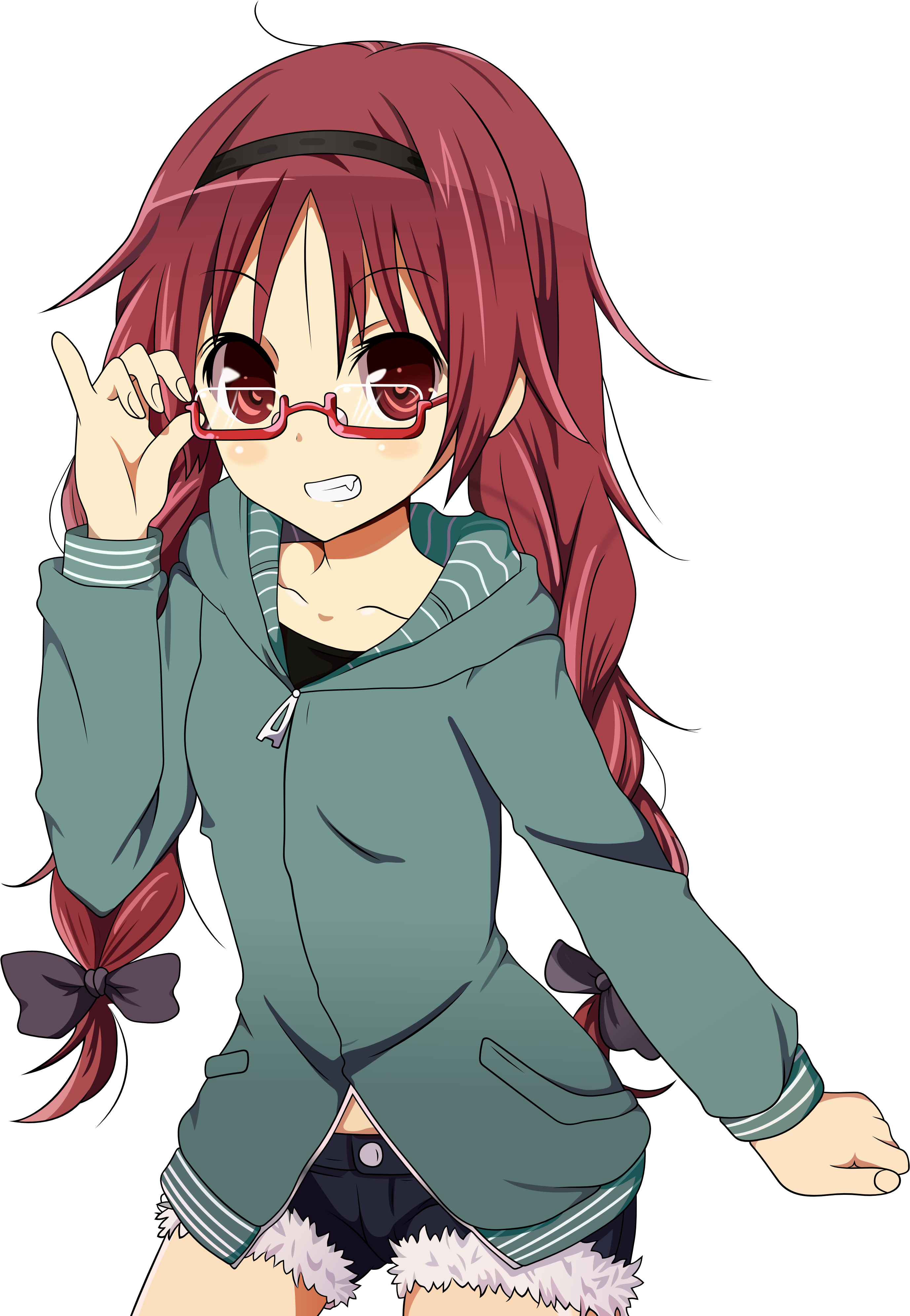View 1308702113489 , - Red Haired Anime Girl With Glasses (4000x4000), Png Download