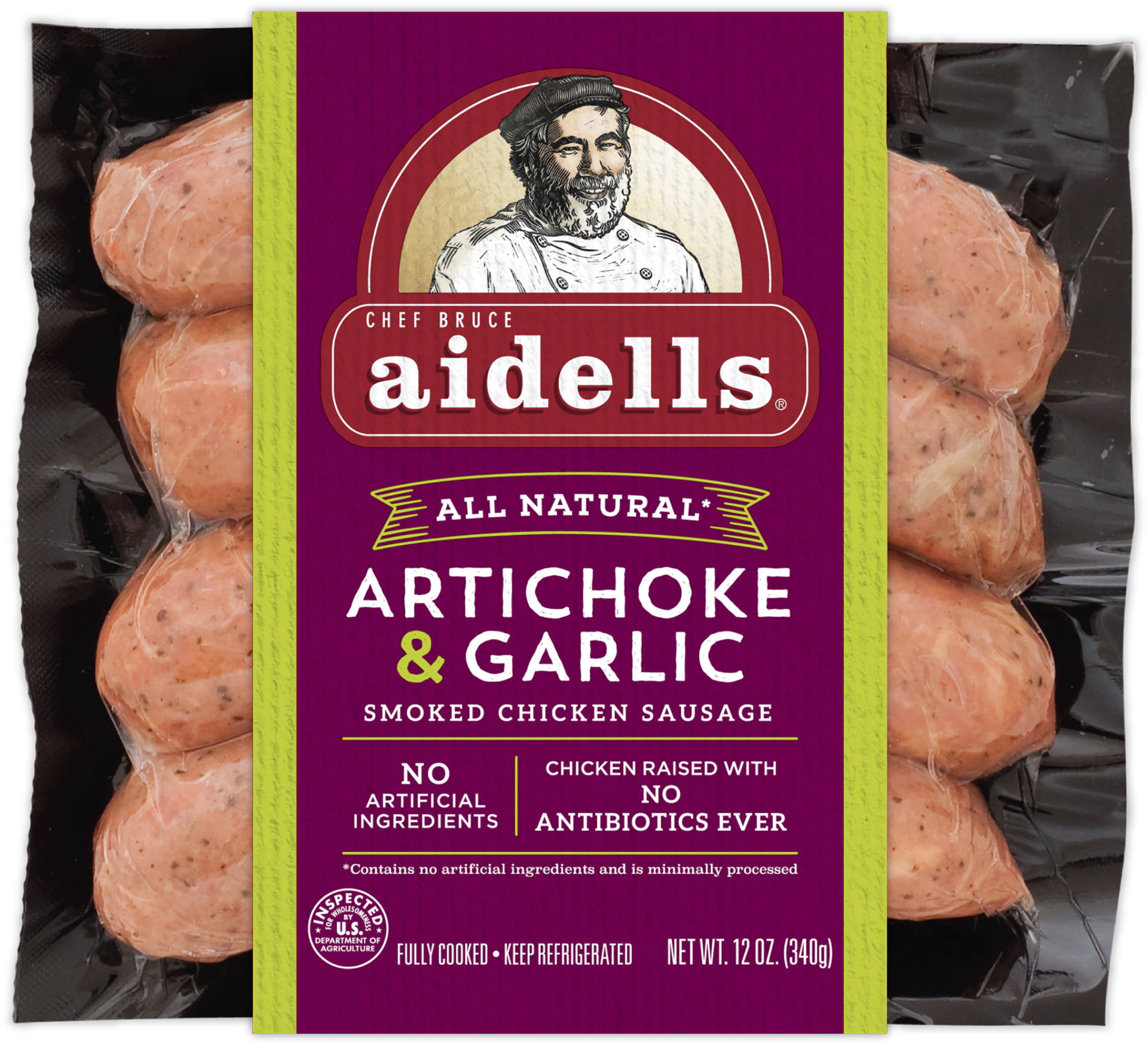 Artichoke & Garlic Dinner Links - Aidells Chicken Sausage (1920x1920), Png Download