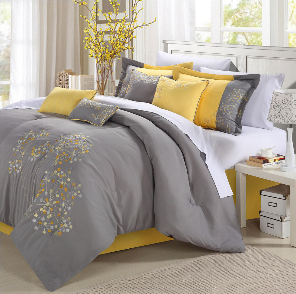Grey And Yellow Bedroom Sets (1215x972), Png Download