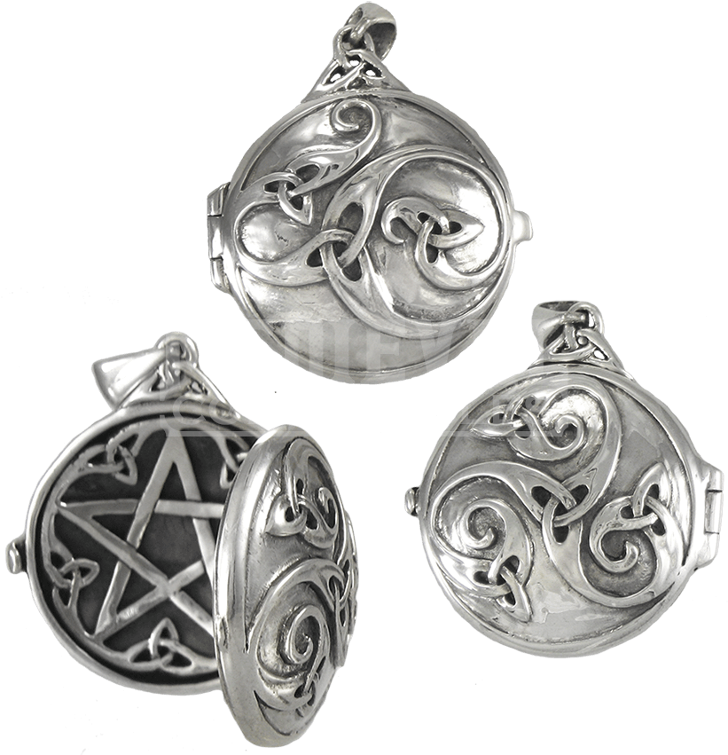 Silver Celtic Swirl Locket With Hidden Pentacle - Pentacle Hidden Necklace (850x850), Png Download