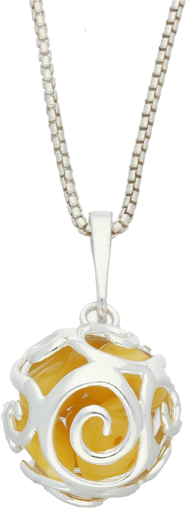 Amber Necklace Swirl Bead Ball Small Silver - Locket (2048x2048), Png Download