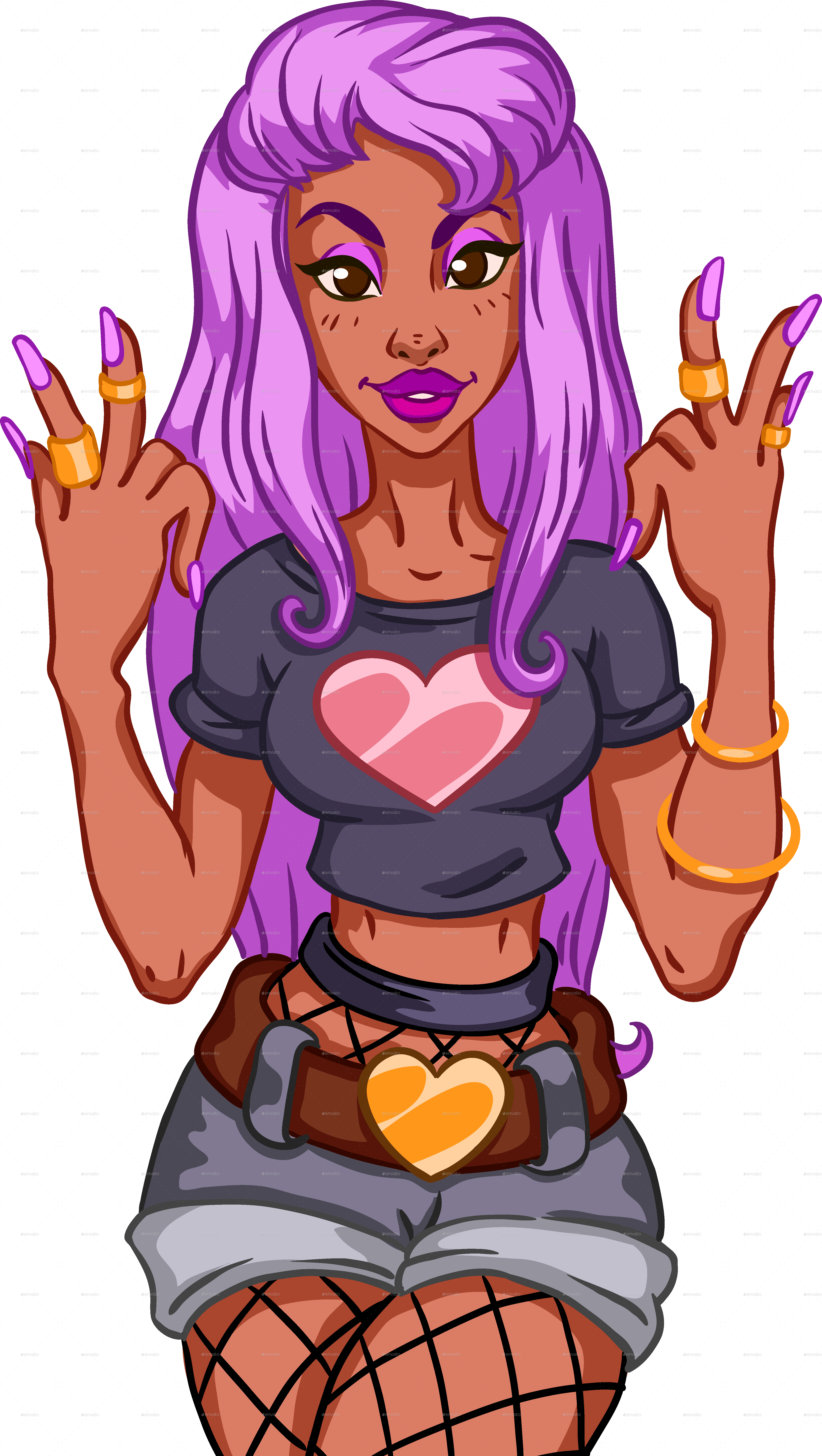 Girl Swag Pink Hair Girl Swag Pink Hair - Cartoon (4095x7256), Png Download