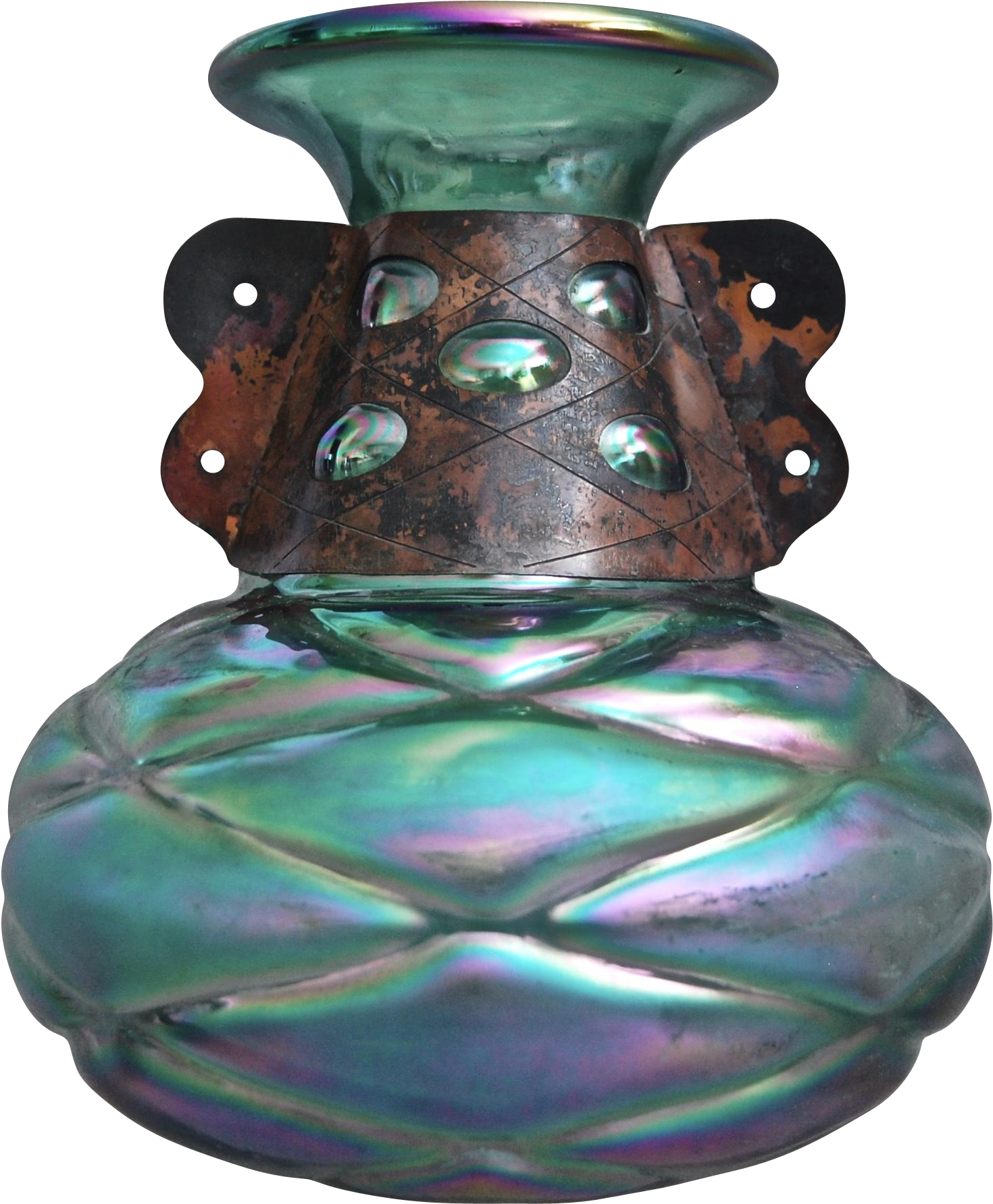 Bohemian Iridescent Glass Vase W/copper Band, C - Vase (1782x1782), Png Download
