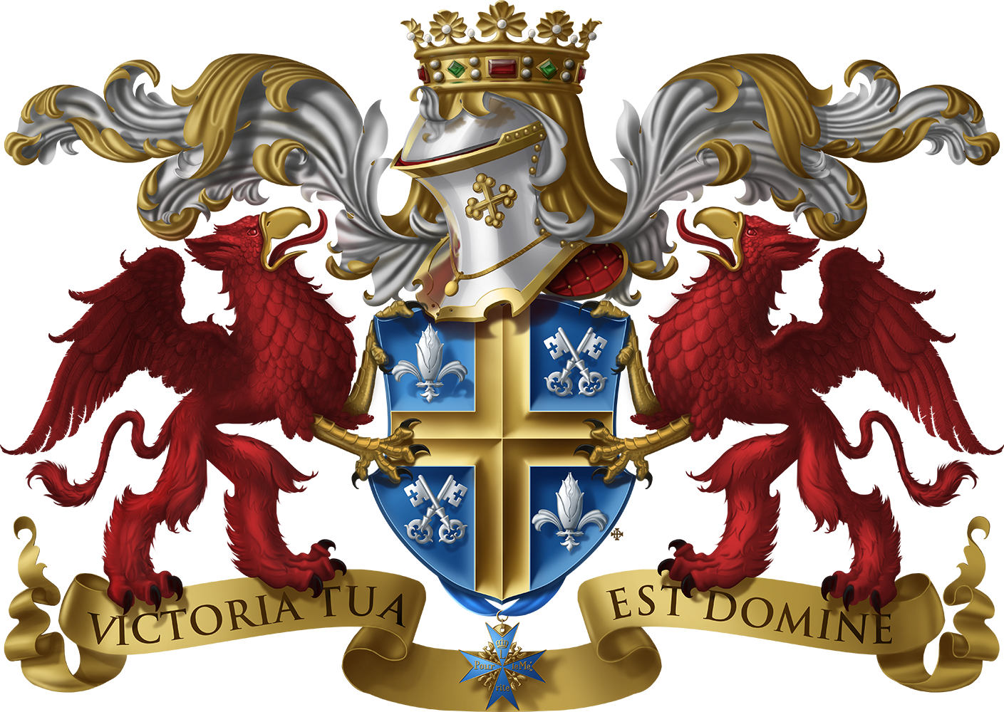 Azure, A Greek Cross Or, Alternating Fleur De Lis And - Crest (1409x1000), Png Download