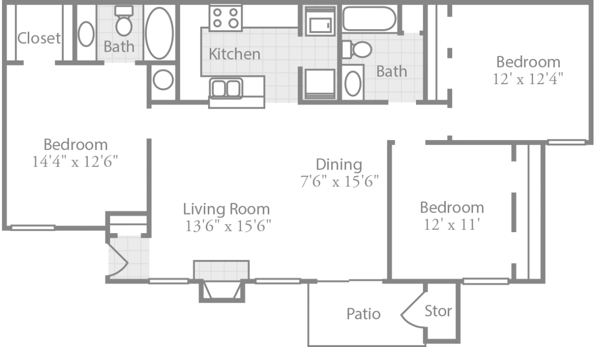 Crowne Park - Floor Plan With Three Bedrooms (1180x689), Png Download