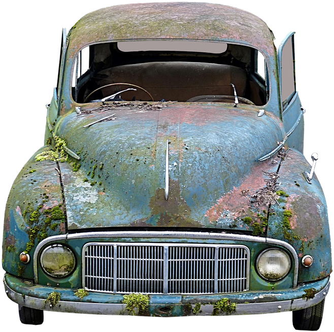 Auto, Old, Scrap, Moss, Broken, Wreck, Rusted, Oldtimer - Mobil Antik Dari Depan (759x720), Png Download
