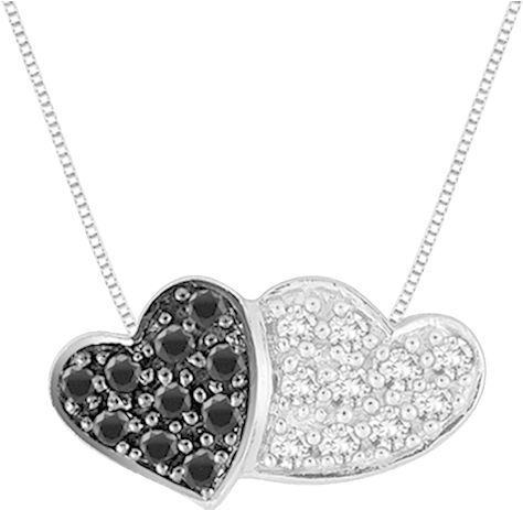 Black And White Diamond Double Heart - Locket (570x570), Png Download