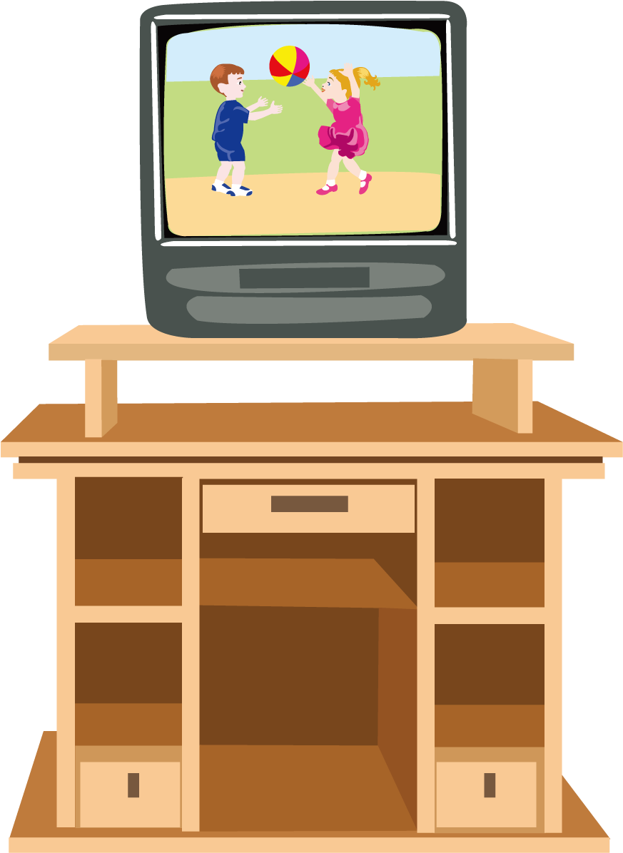 Table Furniture Tv And Tables - Tv Room Cartoon (1276x1276), Png Download
