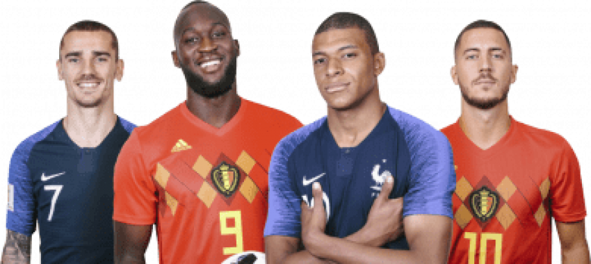 Free Png Download Antoine Griezmann, Romelu Lukaku, - France Vs Belgium Semi Final (850x380), Png Download