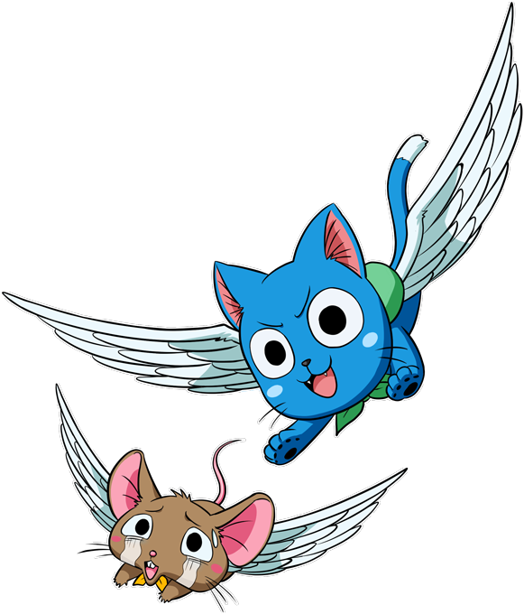 Happy The Cat And A Mouse Preview - Fairy Tail Exceed Bébé (581x680), Png Download