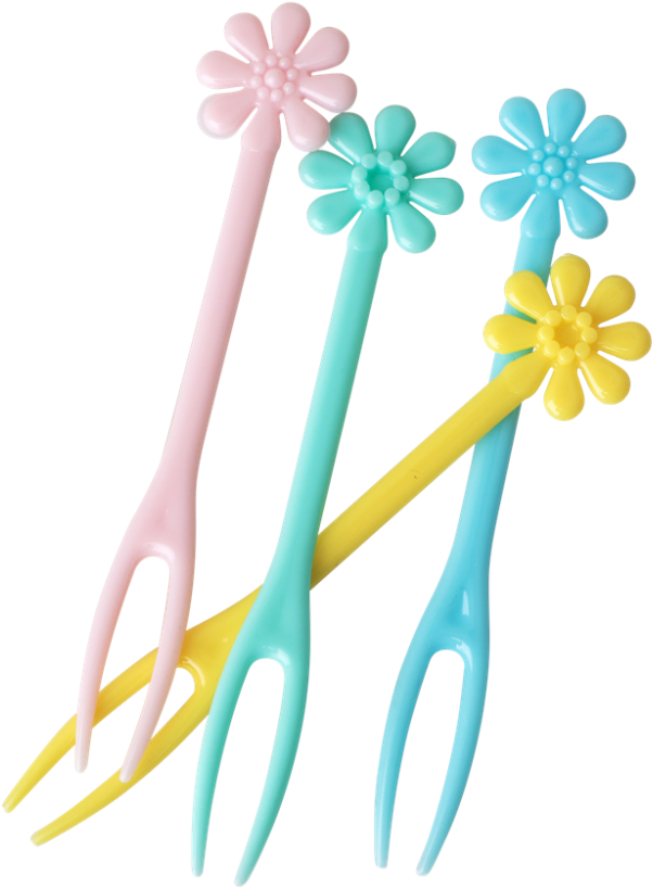 30 Flower Shaped Canape Forks Pastel Colours Rice Dk - Floral Design (1000x1000), Png Download