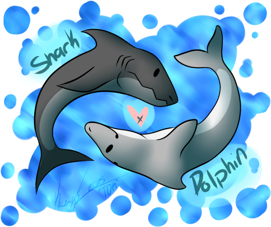 Shark And Dolphin Friends (981x814), Png Download