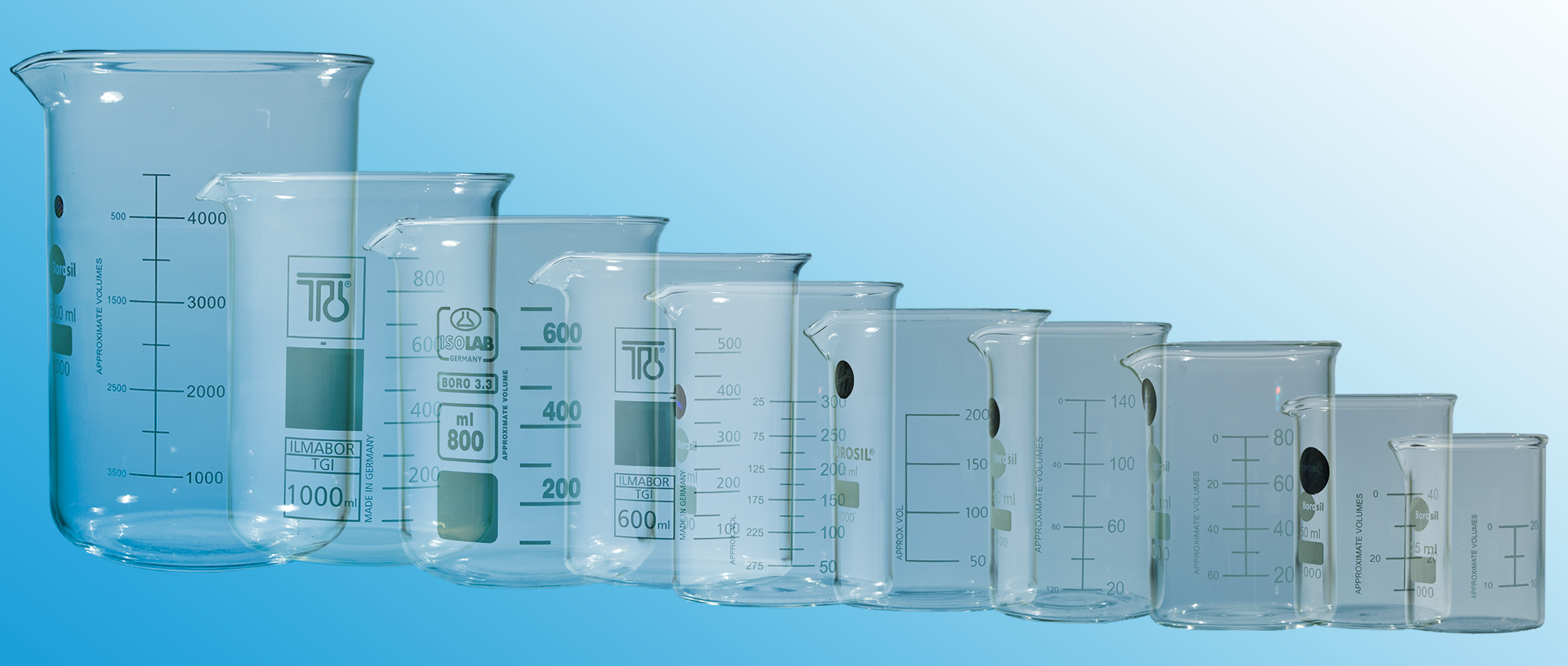 Premium Laboratory Beakers - Beaker Ml Range (2000x850), Png Download