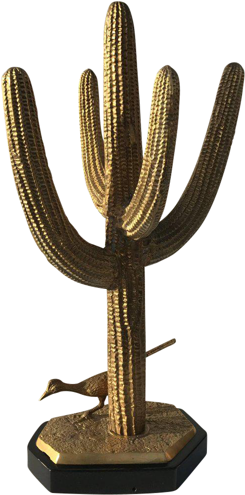Brass Saguaro Cactus Sculpture With Roadrunner On Decaso - Hedgehog Cactus (549x1109), Png Download