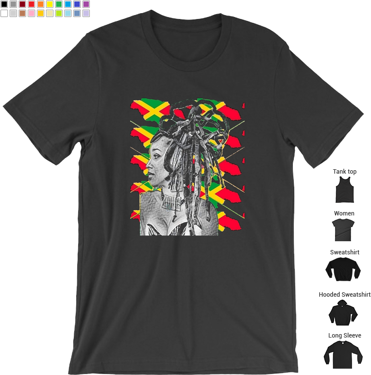 Jamaican Dreadlock Woman Natural Hair Rasta Colors - T-shirt (820x820), Png Download