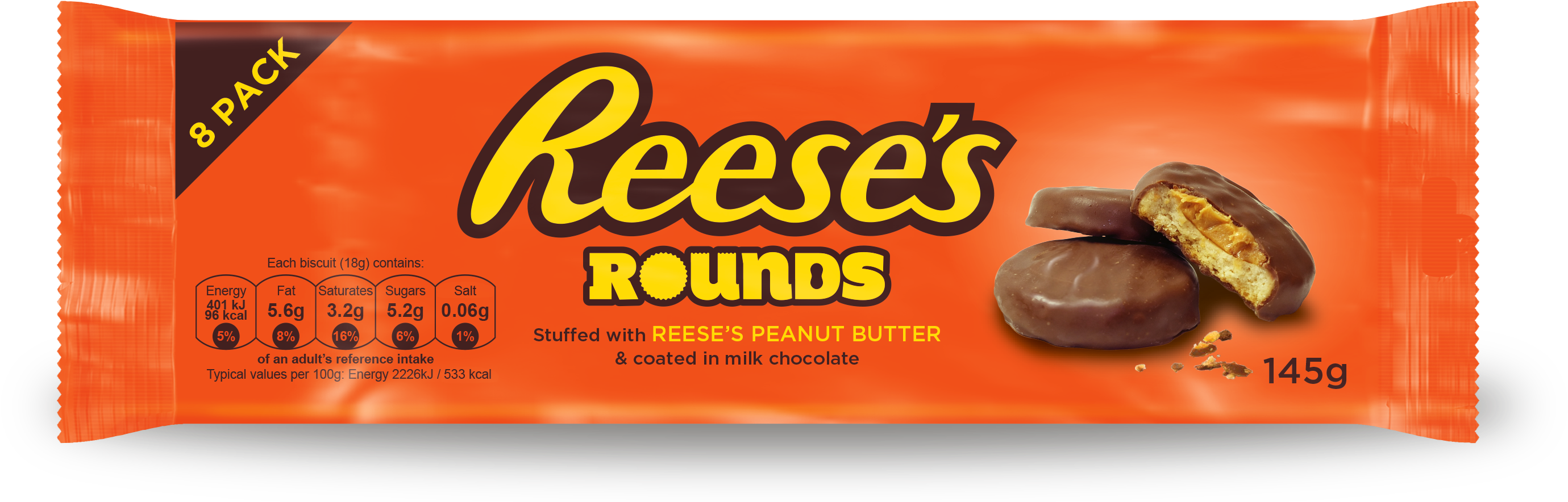 Reese%27s Rounds 8 Pack Visual 15 - Reese's Peanut Butter Cups (3066x1018), Png Download