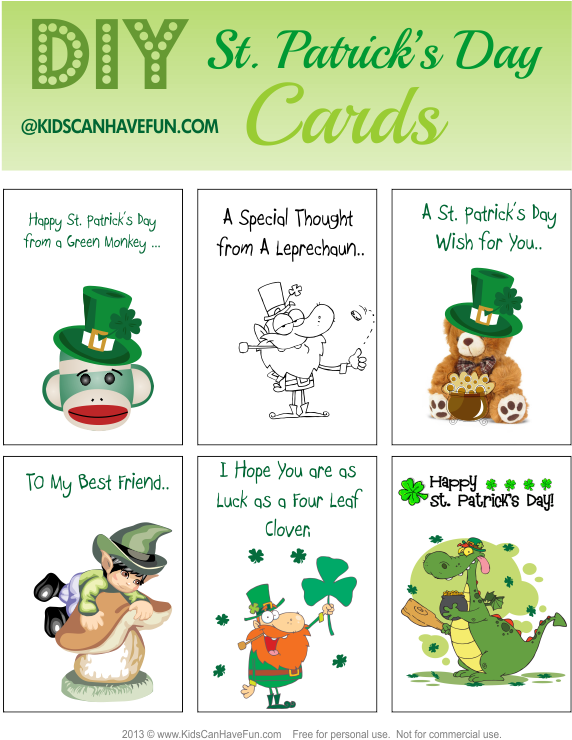 Monkey Clipart St Patrick's Day - Printable St Patricks Day Cards (655x739), Png Download