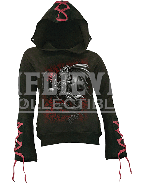 Dragon Rose Womens Gothic Laced Hoodie - Gothic Hoodie (600x600), Png Download