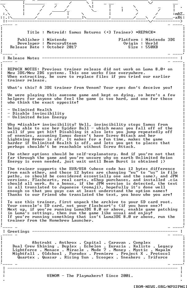 Metroid Samus Returns Plus3 Trainer Repack 3ds-venom - Document (624x960), Png Download