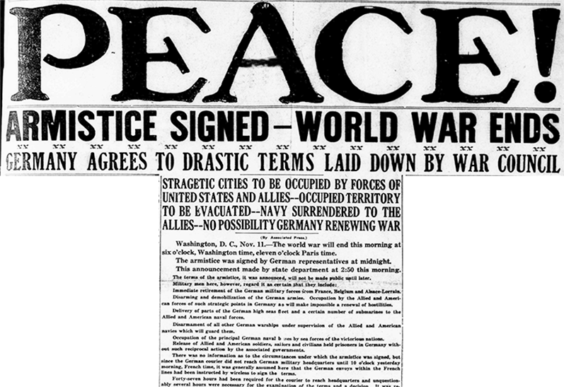 World War Ends” - World War I Ends Peace Newspapers (797x547), Png Download