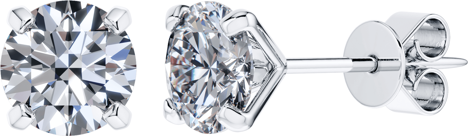 Modern 4 Claw Set Round Solitaire Diamond Studs In - 4 Claw Solitaire Diamond Earring (2000x2000), Png Download