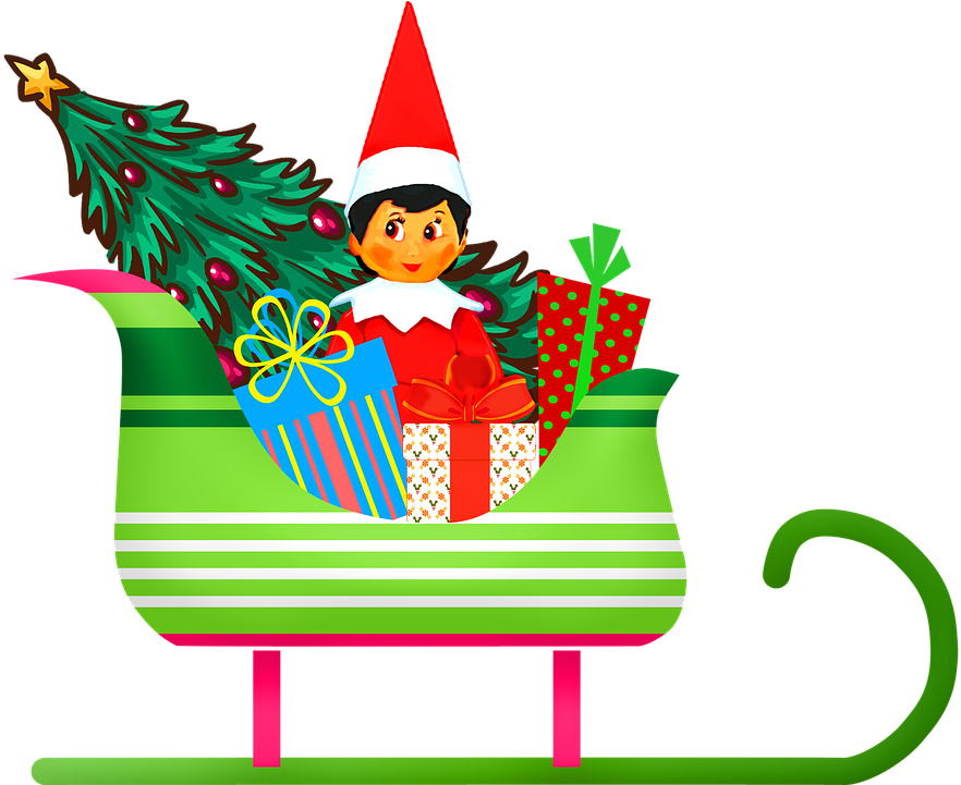 Christmas Elf Imagery - Elf On Sleigh Clipart (937x720), Png Download