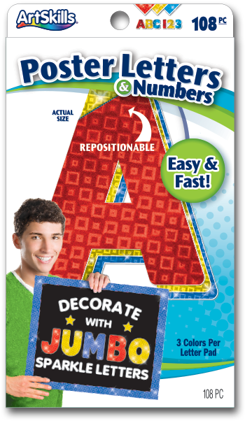 Artskills Jumbo Sparkle Quick Letter Pads - Jumbo Letters For Poster (576x720), Png Download