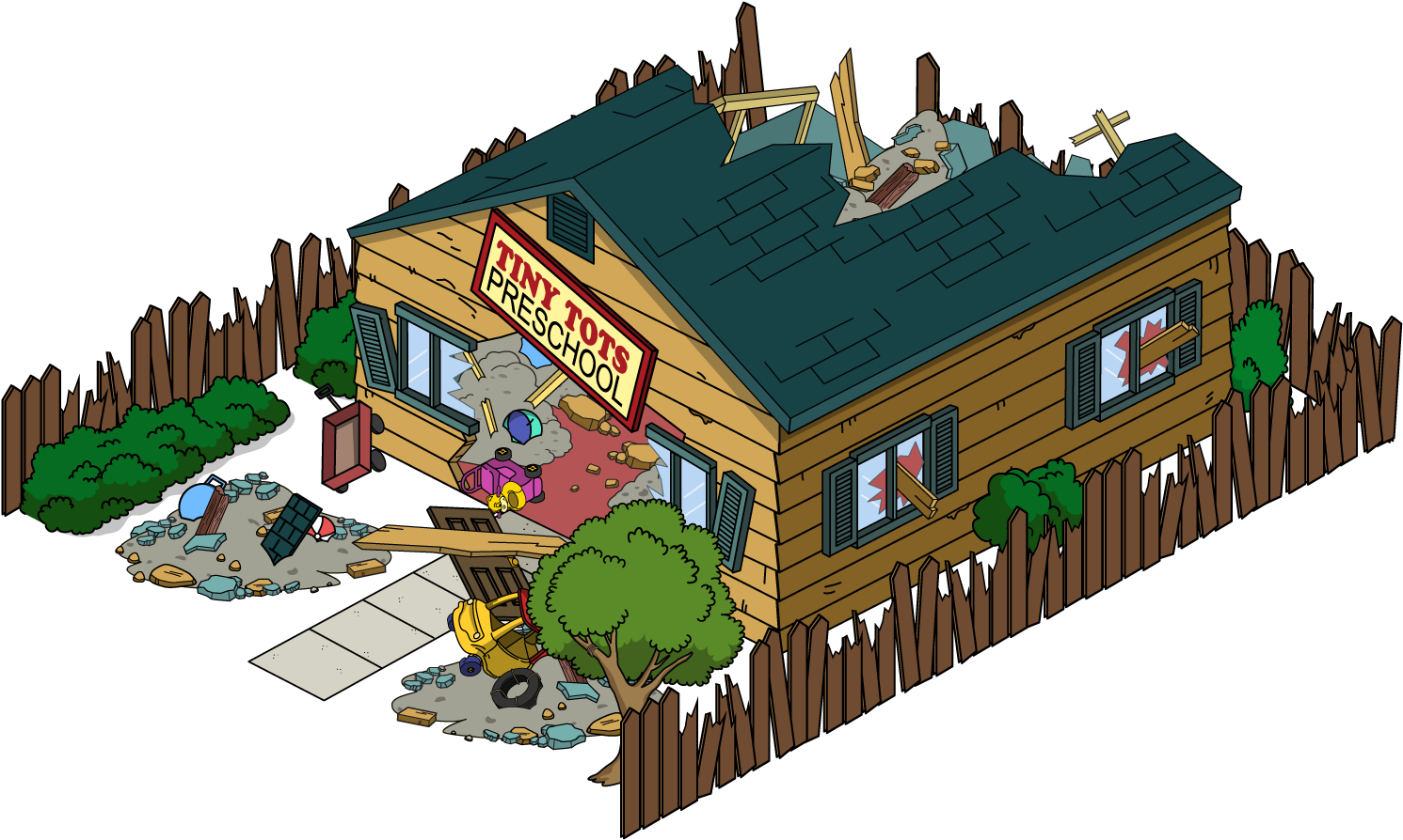 Building Tinytotspreschool Damage - Cartoon (1604x958), Png Download