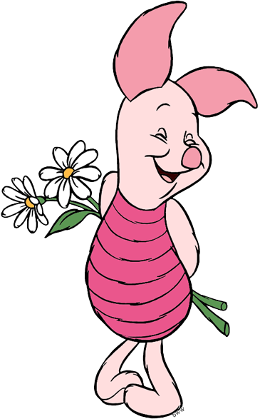 Running Holding A Flower Holding Flowers - Piglet Winnie The Pooh With Flower (365x587), Png Download