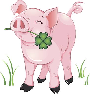 Lucky Pig - Pig With Four Leaf Clover (366x382), Png Download
