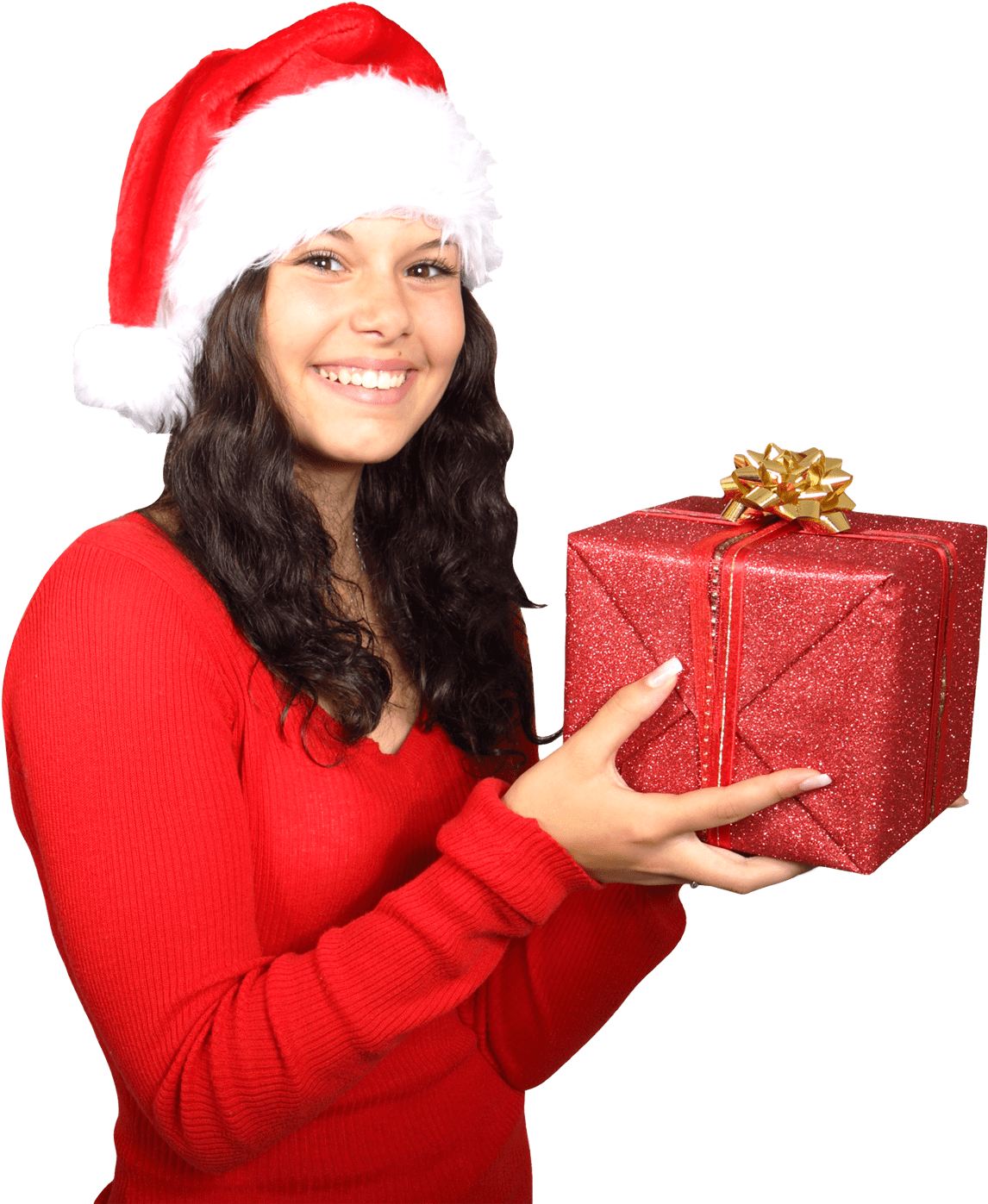 Beautiful Woman Wearing Santa Claus Clothes With Christmas - Santa Claus Girl Png (500x526), Png Download