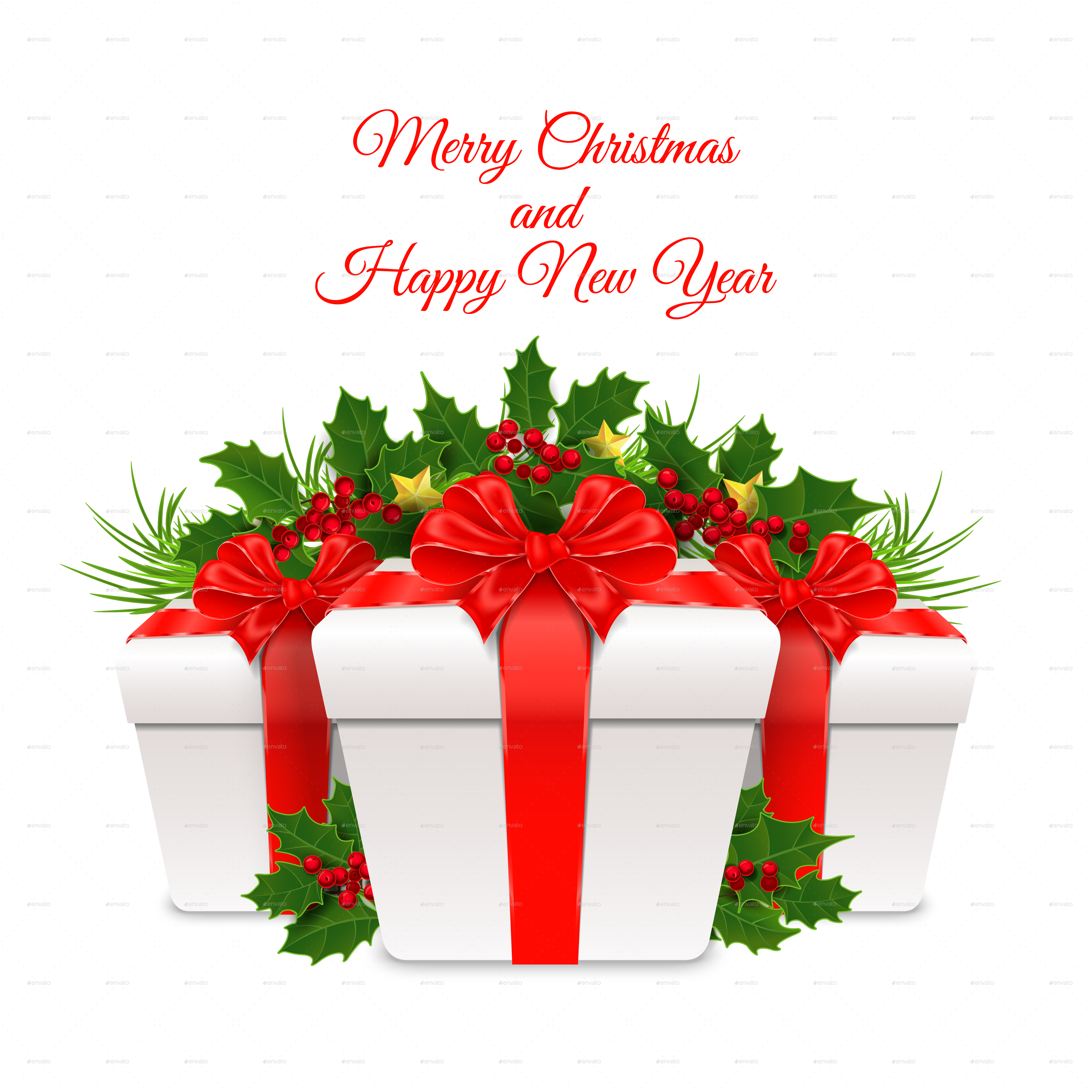 New Year Gift Box With Red Ribbon By Artleska Graphicriver - Happy New Year Box (4167x4167), Png Download