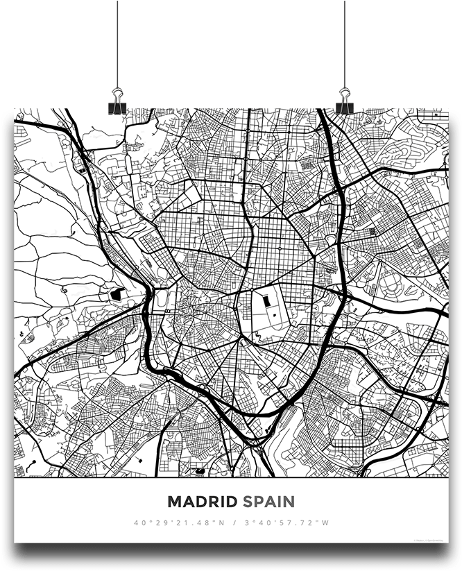 Premium Map Poster Of Madrid Spain - Cartes De Villes Copenhague Plaids Madrid Yellow Parjuniqe (683x1024), Png Download