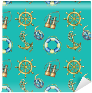 Old Binocular, Lifebuoy, Antique Sailboat Steering - Watercolor Painting (400x400), Png Download