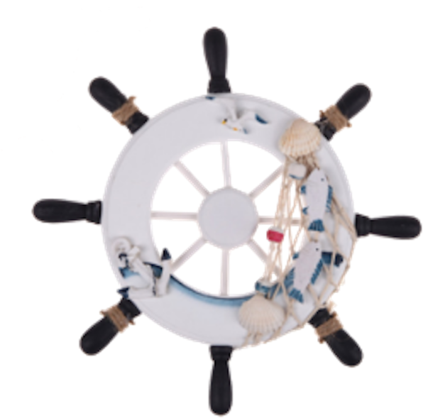 White And Blue Nautical Ship Wheel - Sodial 9"beach Wooden Boat Ship Rudder Fishing Net (600x600), Png Download