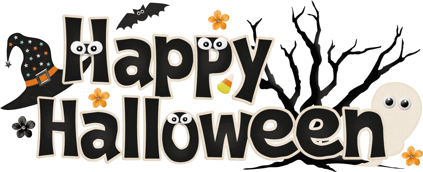 Halloween Clipart Transparent - Happy Halloween Clipart (1715x719), Png Download